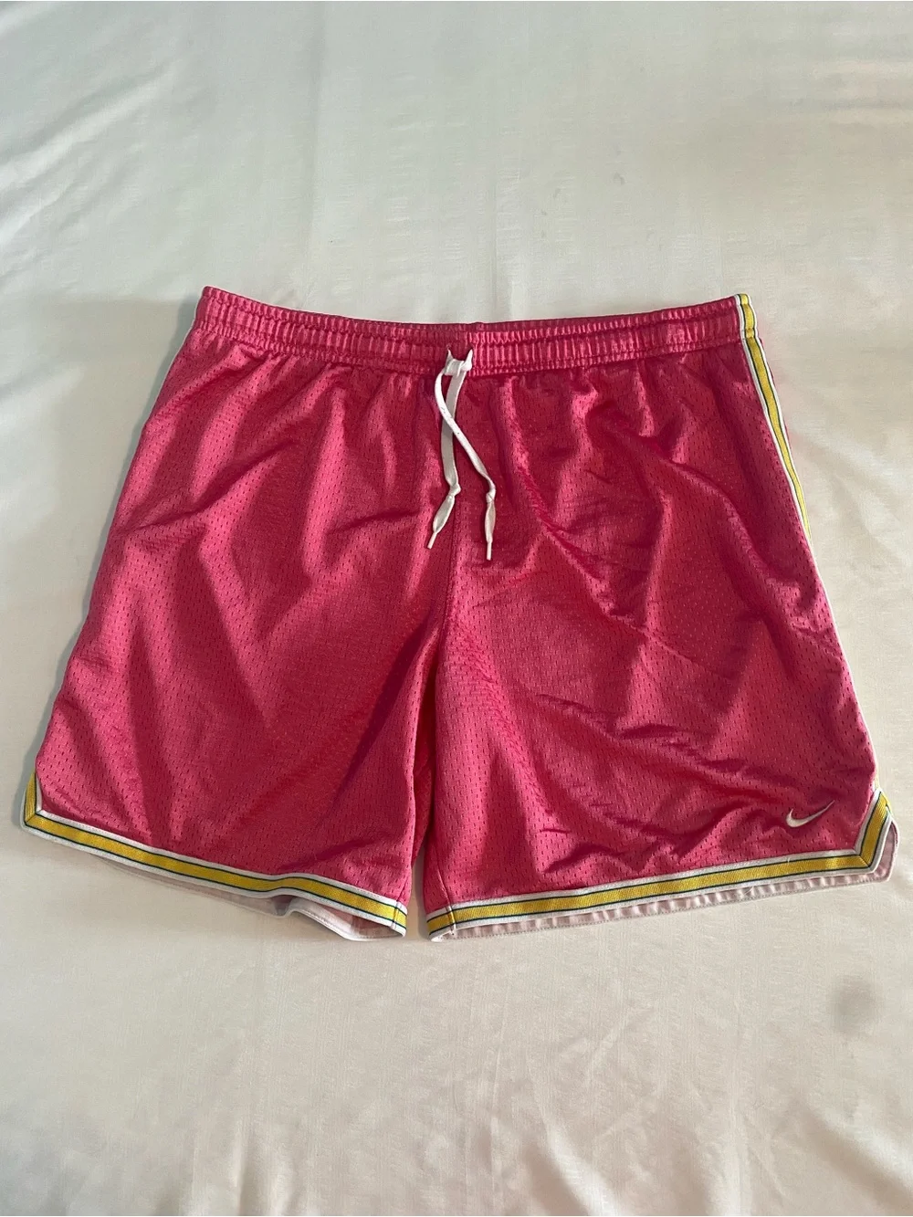 Nike Pink Athletic Mesh Shorts with Yellow & White Trim